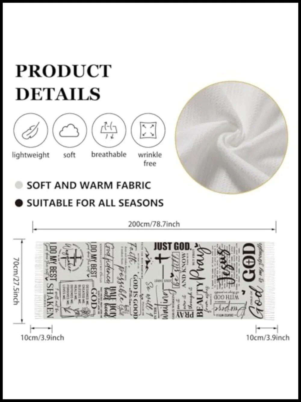 Pashmina Prayer Shawl Wrap for Women Religious Christian Gift